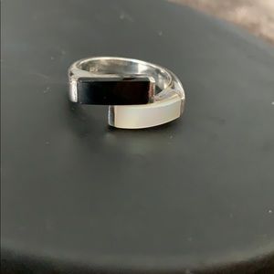 Onyx, Opal and Silver Ring of Balance (size 5.5)